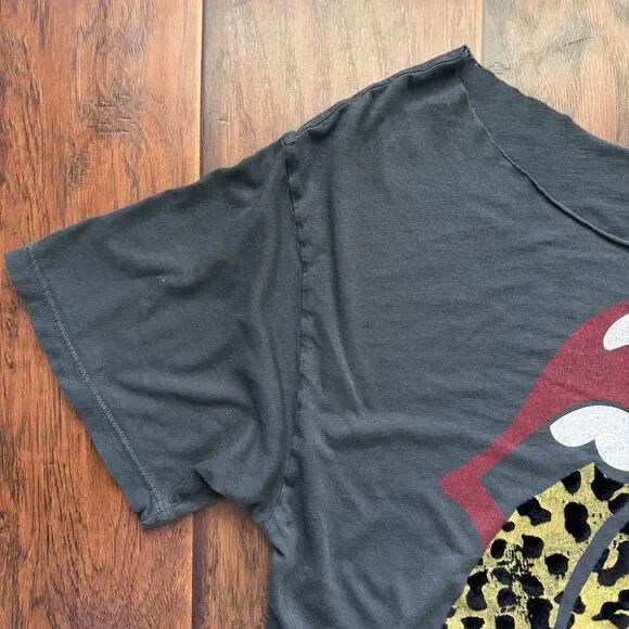 Free People x Daydreamer Rolling Stones Leopard Band T-shirt Sz S Rock Metal - Picture 8 of 16